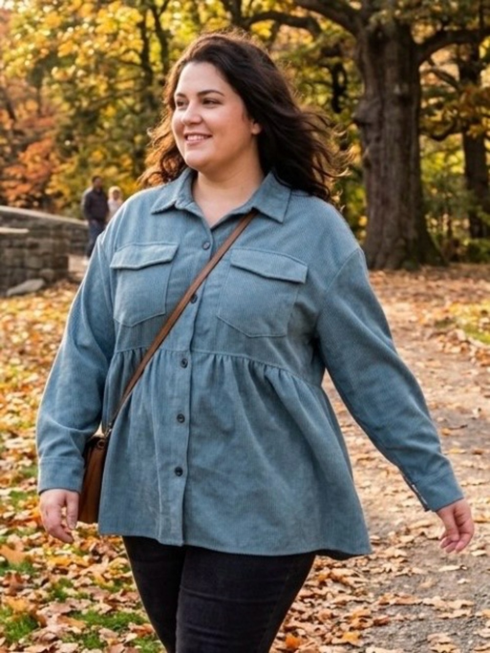 Corduroy Peplum Jean Jacket - Dusty Blue Green